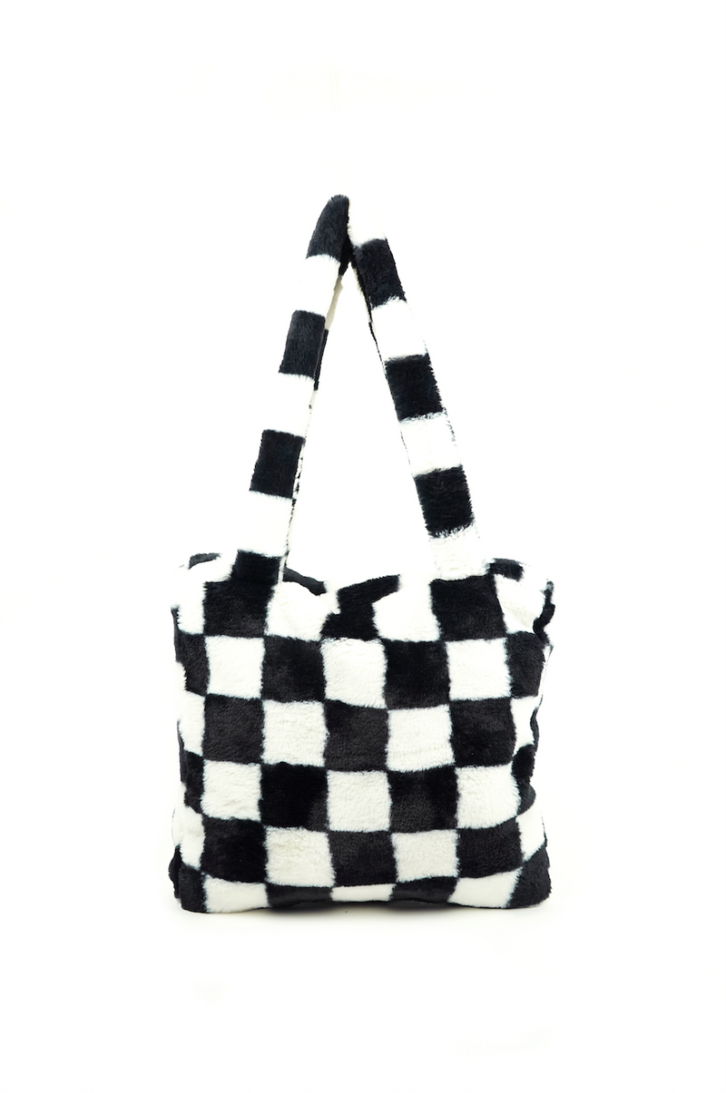Checkerboard tuck-top tote